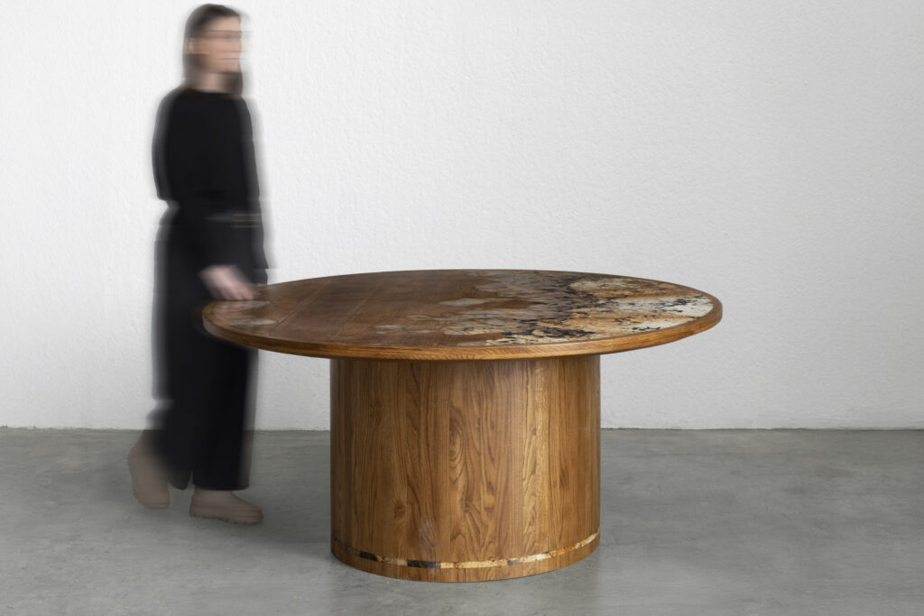 Oak Dining Table, inlaid with Patagonian Quartzite